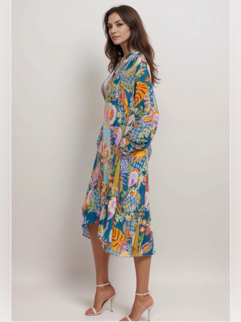 New Johnny Was Wild Teal & Blue Floral Dress M no slip